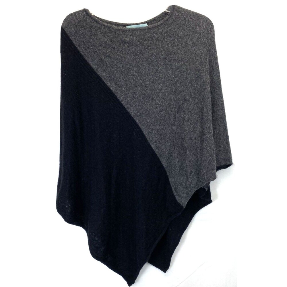 Celeste Women Sweater One Size Gray Black Colorblock Wool Cashmere Blend Poncho